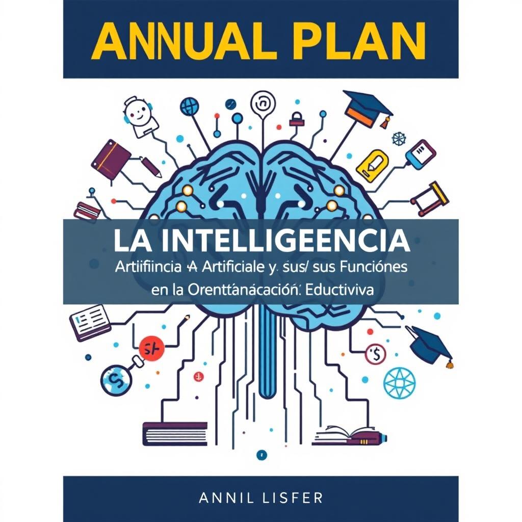 An eye-catching cover design for an annual plan titled "La Inteligencia Artificial y sus Funciones en la Orientación Educativa