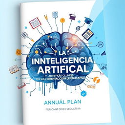 An eye-catching cover design for an annual plan titled "La Inteligencia Artificial y sus Funciones en la Orientación Educativa