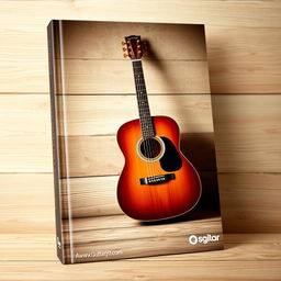 An elegant e-book cover designed to resemble a physical book about guitar, featuring a realistic, artistic depiction of an acoustic guitar leaning against a textured wooden backdrop