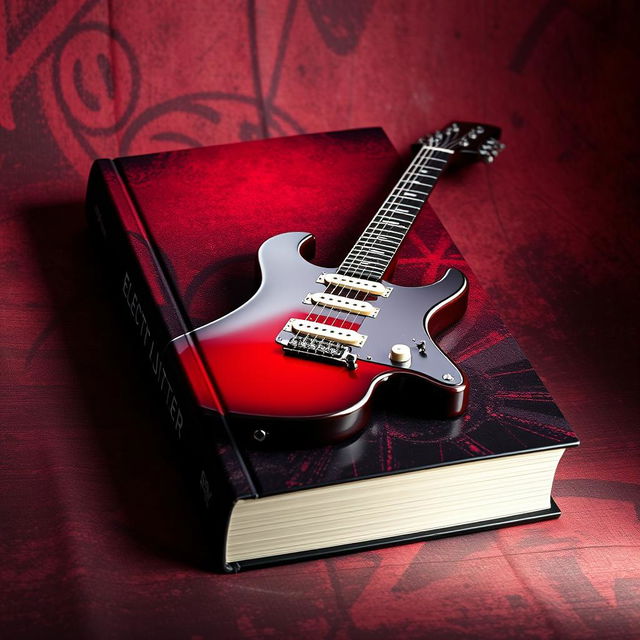 An engaging e-book cover designed to resemble a physical book about electric guitar, featuring a striking image of a glossy electric guitar resting on a grungy, textured backdrop that suggests rock music vibes