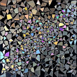 An abstract artwork where the entire canvas is composed of broken shards of glass, creating a mesmerizing mosaic effect