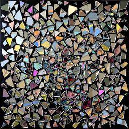 An abstract artwork where the entire canvas is composed of broken shards of glass, creating a mesmerizing mosaic effect