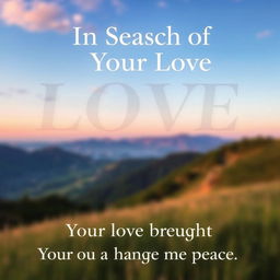 An image featuring a serene landscape or romantic setting, with large, soft text at the top that reads *'In Search of Your Love'* as the main caption