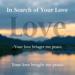An image featuring a serene landscape or romantic setting, with large, soft text at the top that reads *'In Search of Your Love'* as the main caption