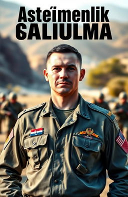 A determined soldier standing confidently with a proud expression, dressed in a modern army uniform, showcasing various medals and insignia on their chest