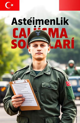 A soldier standing tall in full military uniform, showcasing a determined and focused expression