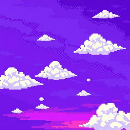 A beautiful sky filled with vibrant shades of violet, illustrated in a pixel art style