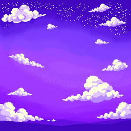 A beautiful sky filled with vibrant shades of violet, illustrated in a pixel art style