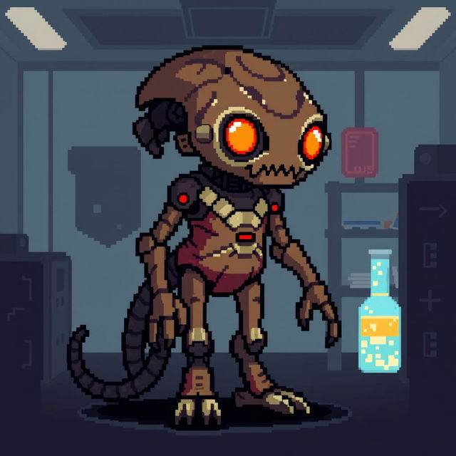 A pixel art depiction of SCP-173 from the game *SCP: Secret Laboratory*, designed artistically to emphasize a beautiful and intriguing aspect of the character