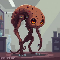 A pixel art depiction of SCP-173 from the game *SCP: Secret Laboratory*, designed artistically to emphasize a beautiful and intriguing aspect of the character