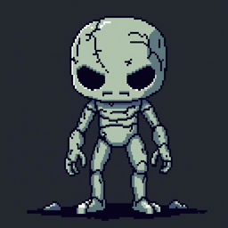 A pixel art representation of SCP-173, capturing its iconic features such as its pale concrete-like texture, rigid posture, and distinct expressionless face