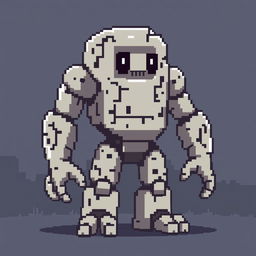 A pixel art representation of SCP-173, capturing its iconic features such as its pale concrete-like texture, rigid posture, and distinct expressionless face