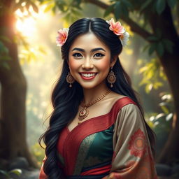 A captivating portrait of Wewe Gombel, the beautiful Indonesian folklore character, distinguished by her large chest