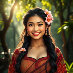 A captivating portrait of Wewe Gombel, the beautiful Indonesian folklore character, distinguished by her large chest