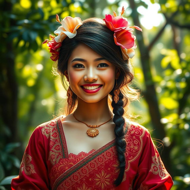 A captivating portrait of Wewe Gombel, the beautiful Indonesian folklore character, distinguished by her large chest