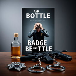 A compelling book cover featuring a police badge, a liquor bottle, a service weapon, and handcuffs arranged neatly on a table in the foreground