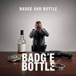 A compelling book cover featuring a police badge, a liquor bottle, a service weapon, and handcuffs arranged neatly on a table in the foreground