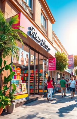 A vibrant, eye-catching cover design for a physical shop, featuring a beautifully arranged storefront with large glass windows displaying an inviting interior filled with colorful merchandise
