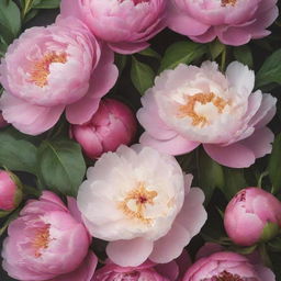 Update the previously designed floral wallpaper: Now incorporate abundant, lush peonies amongst the current flowers