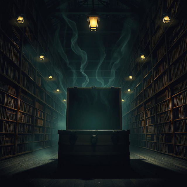 A chilling library scene infused with an atmosphere of fear and anticipation