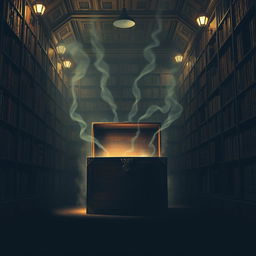 A chilling library scene infused with an atmosphere of fear and anticipation