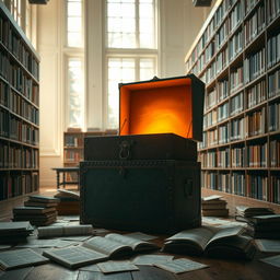 A bright and intriguing library scene infused with a sense of suspense and fear