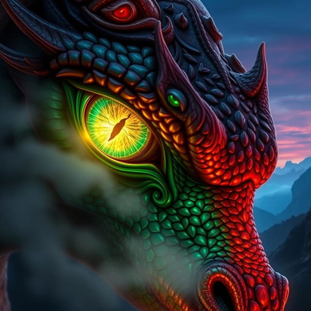 A mesmerizing depiction of a dragon's eyes, glowing with an otherworldly intensity