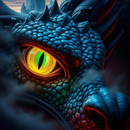 A mesmerizing depiction of a dragon's eyes, glowing with an otherworldly intensity