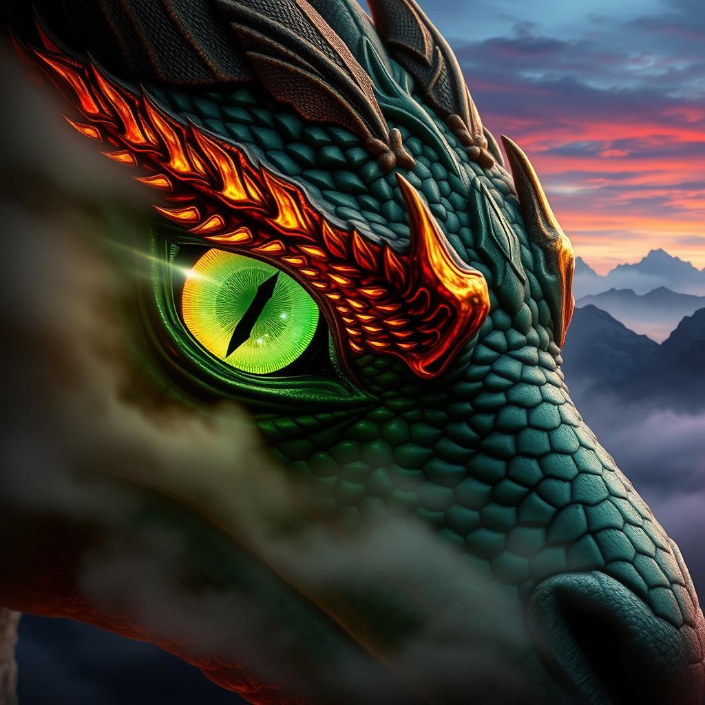 A mesmerizing depiction of a dragon's eyes, glowing with an otherworldly intensity