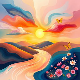 An abstract representation of mental health, showcasing vibrant colors and fluid shapes that symbolize emotional well-being and inner peace