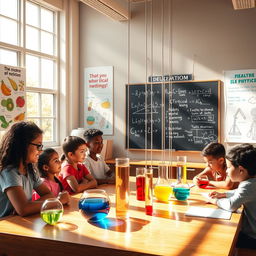 An imaginative scene depicting the theme of education in physics and its impact on health