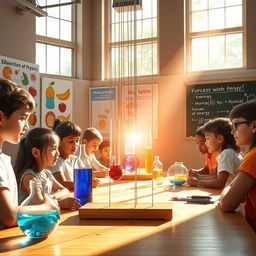 An imaginative scene depicting the theme of education in physics and its impact on health