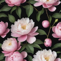 Transform the floral wallpaper design: Increase the amount of enlarged peonies and magnolia flowers, reducing the prominence of the green leaves