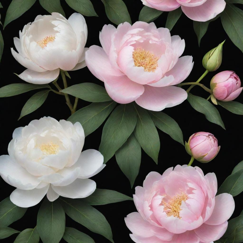 Transform the floral wallpaper design: Increase the amount of enlarged peonies and magnolia flowers, reducing the prominence of the green leaves