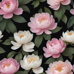 Transform the floral wallpaper design: Increase the amount of enlarged peonies and magnolia flowers, reducing the prominence of the green leaves