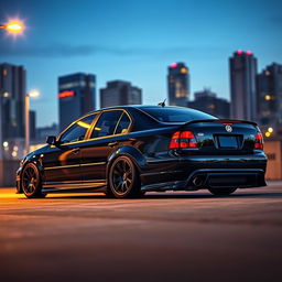 A sleek, black 2000 Volkswagen Jetta GLI prominently displayed in an urban setting