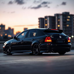 A sleek, black 2000 Volkswagen Jetta GLI prominently displayed in an urban setting