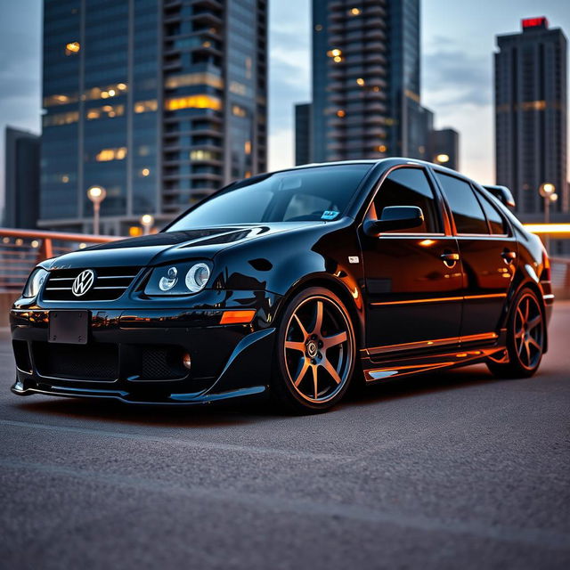 A sleek black 2004 Volkswagen Jetta GLI featuring an aggressive body kit