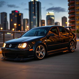 A sleek black 2004 Volkswagen Jetta GLI featuring an aggressive body kit