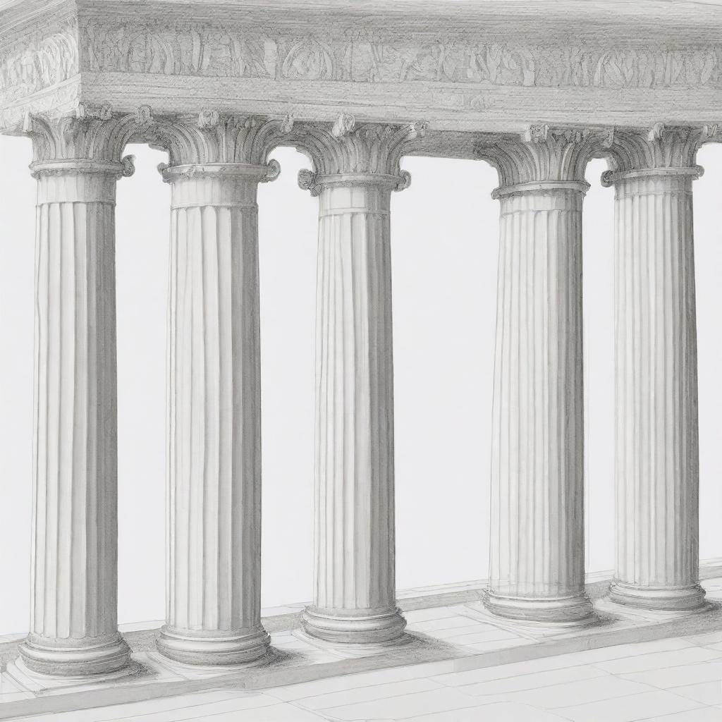 Technical line drawing in perspective of Roman columns.