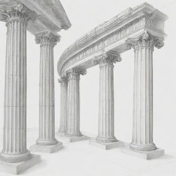 Technical line drawing in perspective of Roman columns.