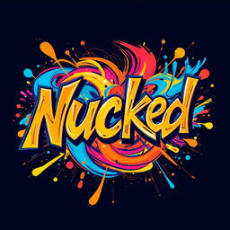 An abstract representation of the word 'Nucked' illustrated through vibrant colors and dynamic shapes, evoking a sense of energy and movement