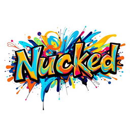 An abstract representation of the word 'Nucked' illustrated through vibrant colors and dynamic shapes, evoking a sense of energy and movement
