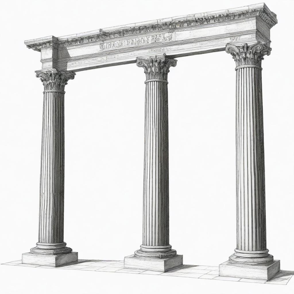 Linear drawing of Roman columns with only black outlines.