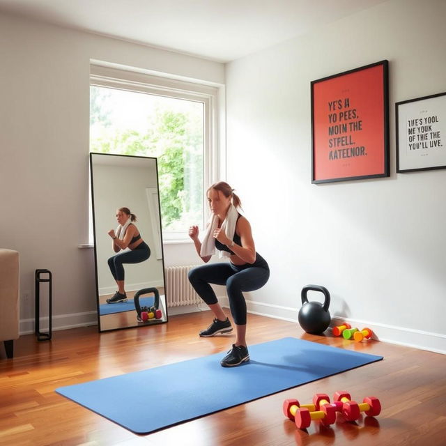 A challenging home strength training setup in a modern living room