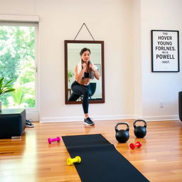 A challenging home strength training setup in a modern living room