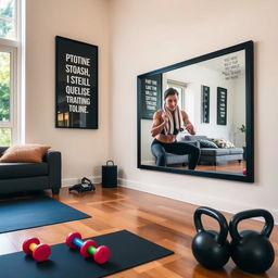 A challenging home strength training setup in a modern living room