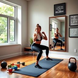 A challenging home strength training setup in a modern living room