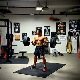 An advanced home strength training environment set in a spacious garage turned gym