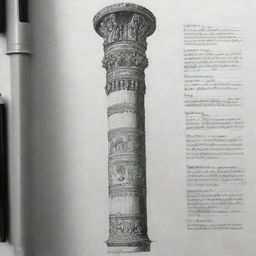 Dibujo hecho con radiógrafo de una columna griega con gran detalle y linea media de grosor